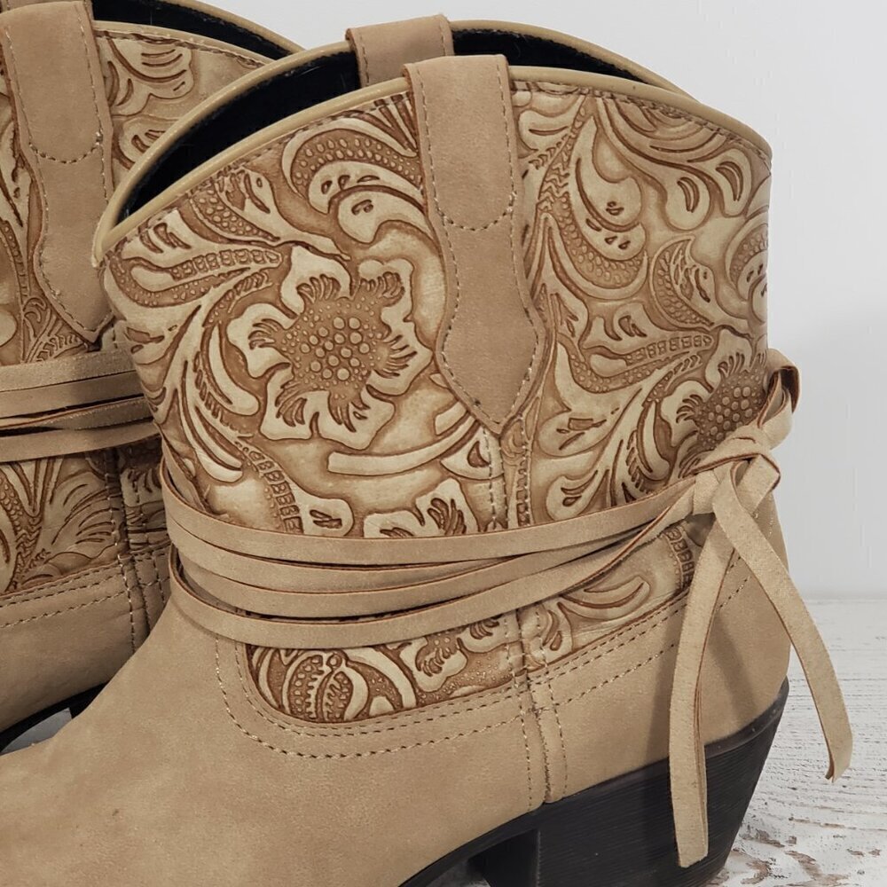 Dingo Faux Tan Embossed Leather Cowboy Bootie Boots Women's Size 6.5 - Picture 6 of 9